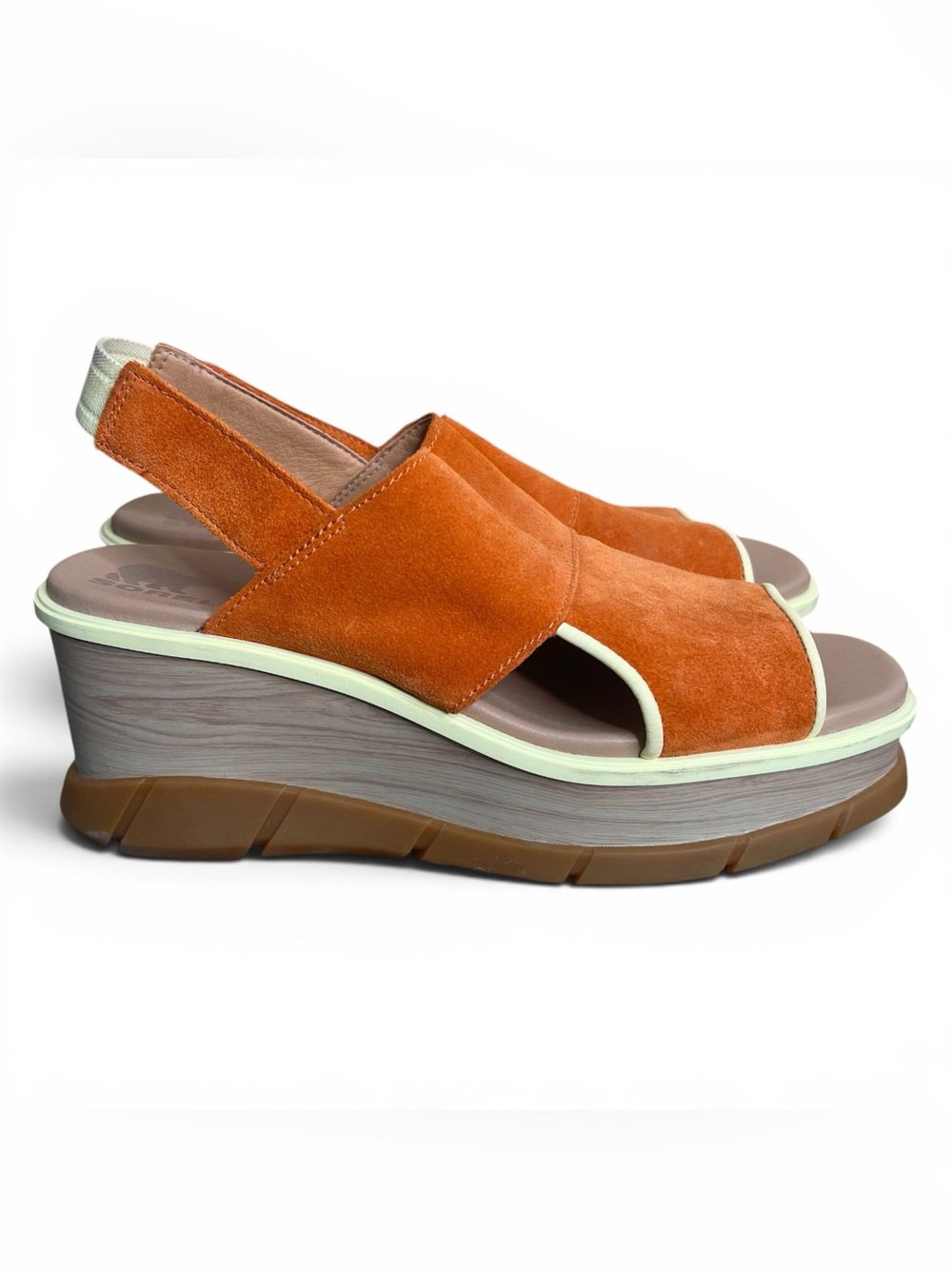 NWOT Sorel Joanie III Suede Platform Sandals Wedges Desert Sun Orange Size 9.5
